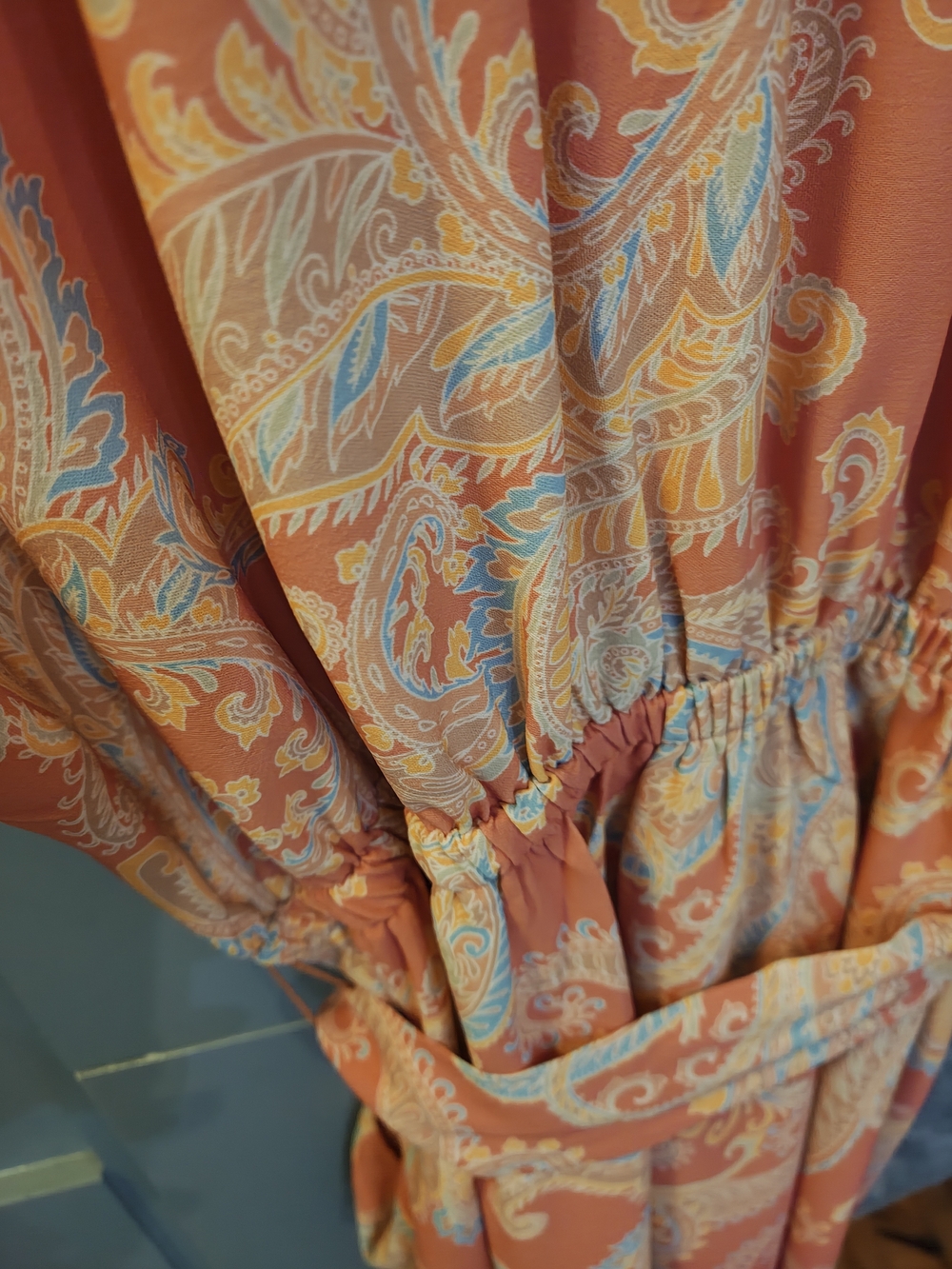 Ashley Stewart Coral and Turquoise Paisley Button Shirt - Picture 8 of 9
